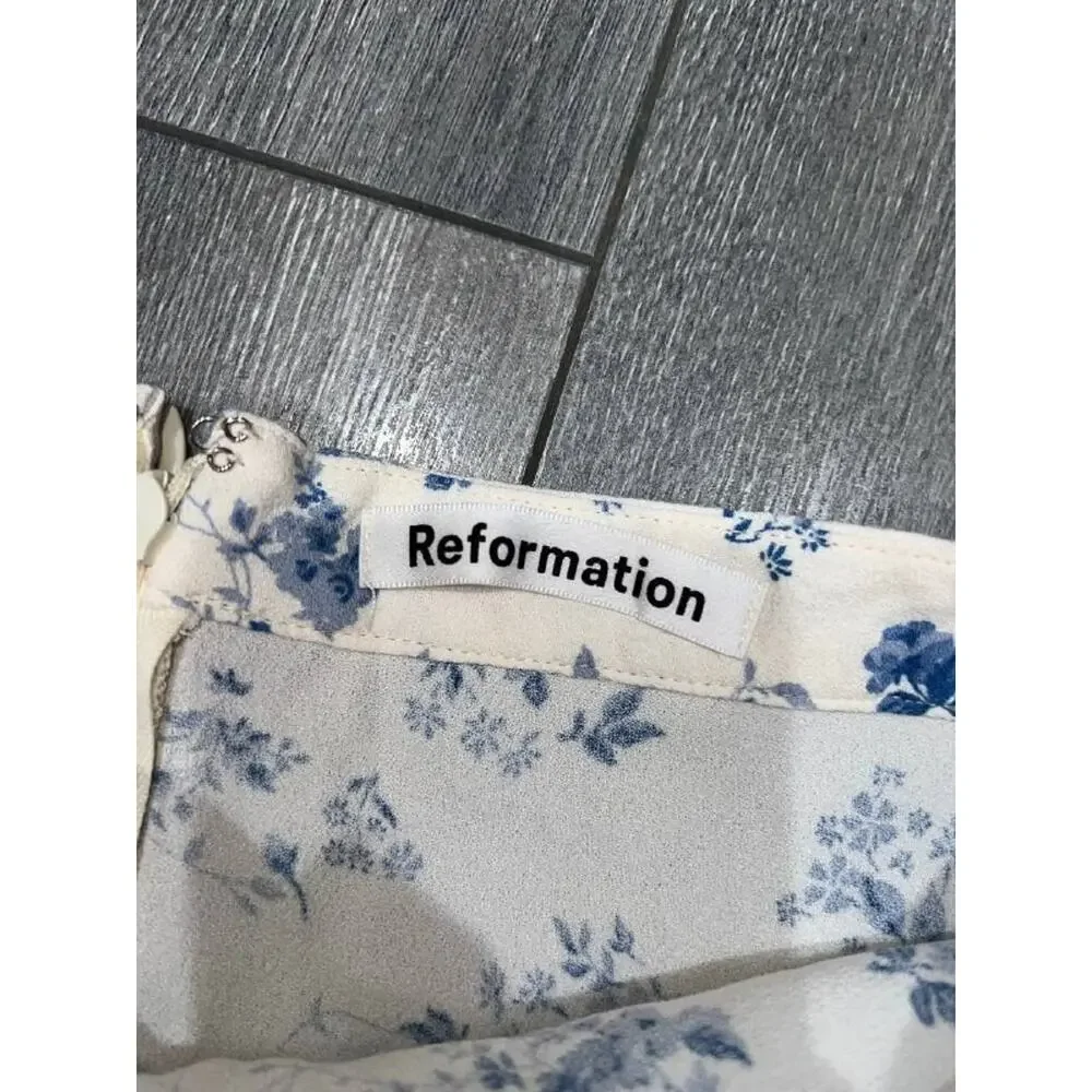 REFORMATION floral circle skirt midi linen preppy White Sz 2 A007095